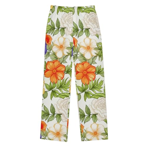 J JOYSAY Flower Blossom Foliage Ivory Pajamas Pants Soft Long Pajama Bottoms Lounge Sleep Pants Size S-XL