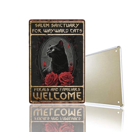 DZQUY Décoration murale d'Halloween Salem Sanctuary For Wayward Cats Halloween - Plaque en métal pour maison, chambre, pub, club, restaurants - 20,3 x 30,5 cm