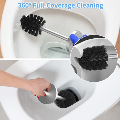 Image of Stainless Steel Toilet Brush and Holder Set Brushed Silver Heavy Duty Toilet Bowl Brush with Long Handle for Bathroom and Farmhouse (Silver-2)