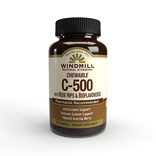 Windmill Natural Vitamins Vitamin C 500 mg, with Rose HIPS and Bioflavonoids, Chewable, Acerola Berry