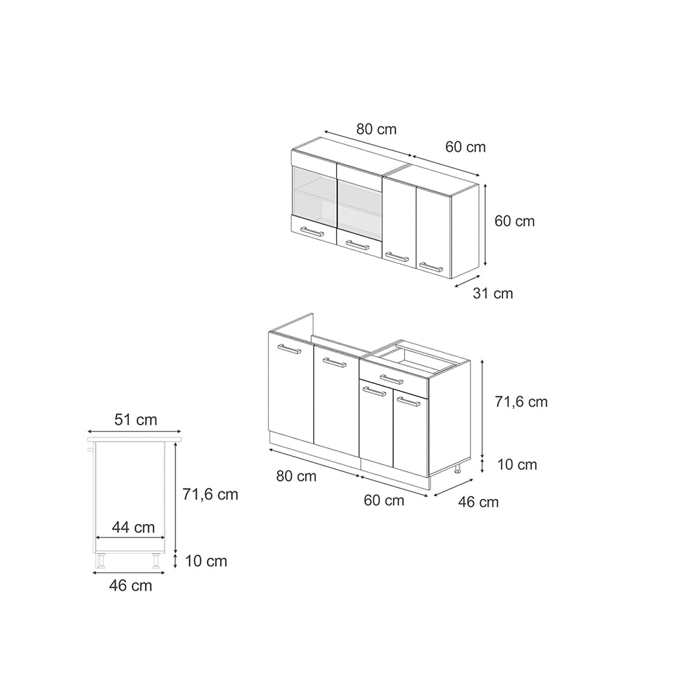 Vicco Single Küche R-Line, Sonoma/Goldkraft Eiche, 140 cm, AP Anthrazit, geeignet für freistehende oder wandnahe Montage
