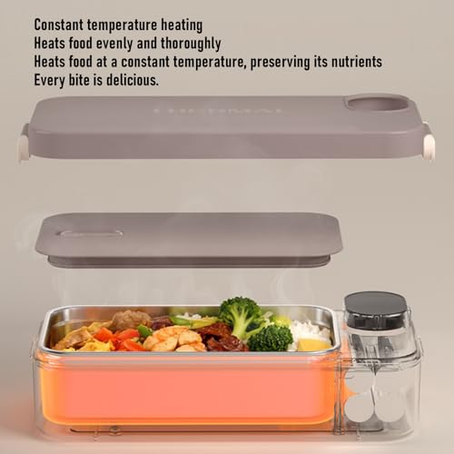 Denash Elektrische Lunchbox, 304 Edelstahl-Digitalanzeige, Wiederaufladbarer Tragbarer Speisenwärmer, mit Eingebautem 7200-mAh-Li-Akku, für Büro-Reiseauto