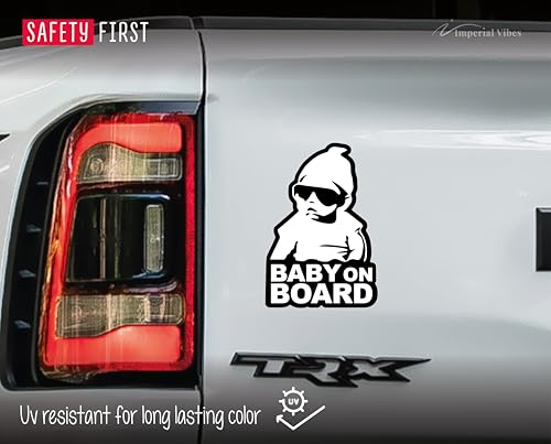 Image of IMPERIAL VIBES - Baby on Board Sticker - Vinyl Decal for Truck, and Van Bumper - Indoor and Outdoor Laptop Decals - Waterproof Decal for Window - Pack of 2 Imp 162