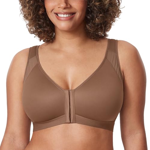 Image of DELIMIRA Women's Full Coverage Front Closure Wire Free Back Support Posture Bra