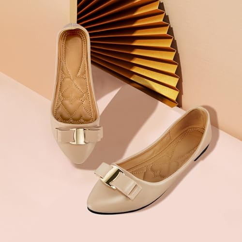 Women's Pointed Toe Lea Ther Flats Shoes – Elegant Bowknot Design, Comfortable Slip-On Shoes for Casual, Office, and Everyday Wear