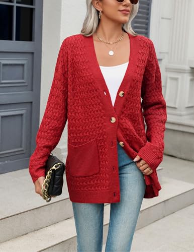 Image of Zeaoo Cardigan Sweaters for Women Long Sleeve Fall Clothes Button Down Tops | Long Sleeve Chunky Cable Knit Fall Cardigans Sweaters,Button Down Open Front Outerwear,Womens Tops,Cardigan with Pockets