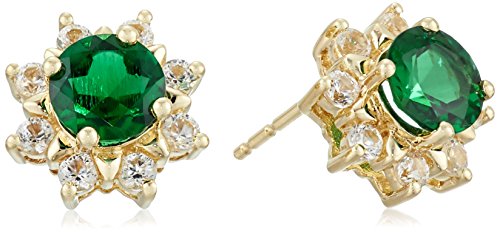 14k Yellow Gold, Created Emerald, and Created White Sapphire Stud Earrings