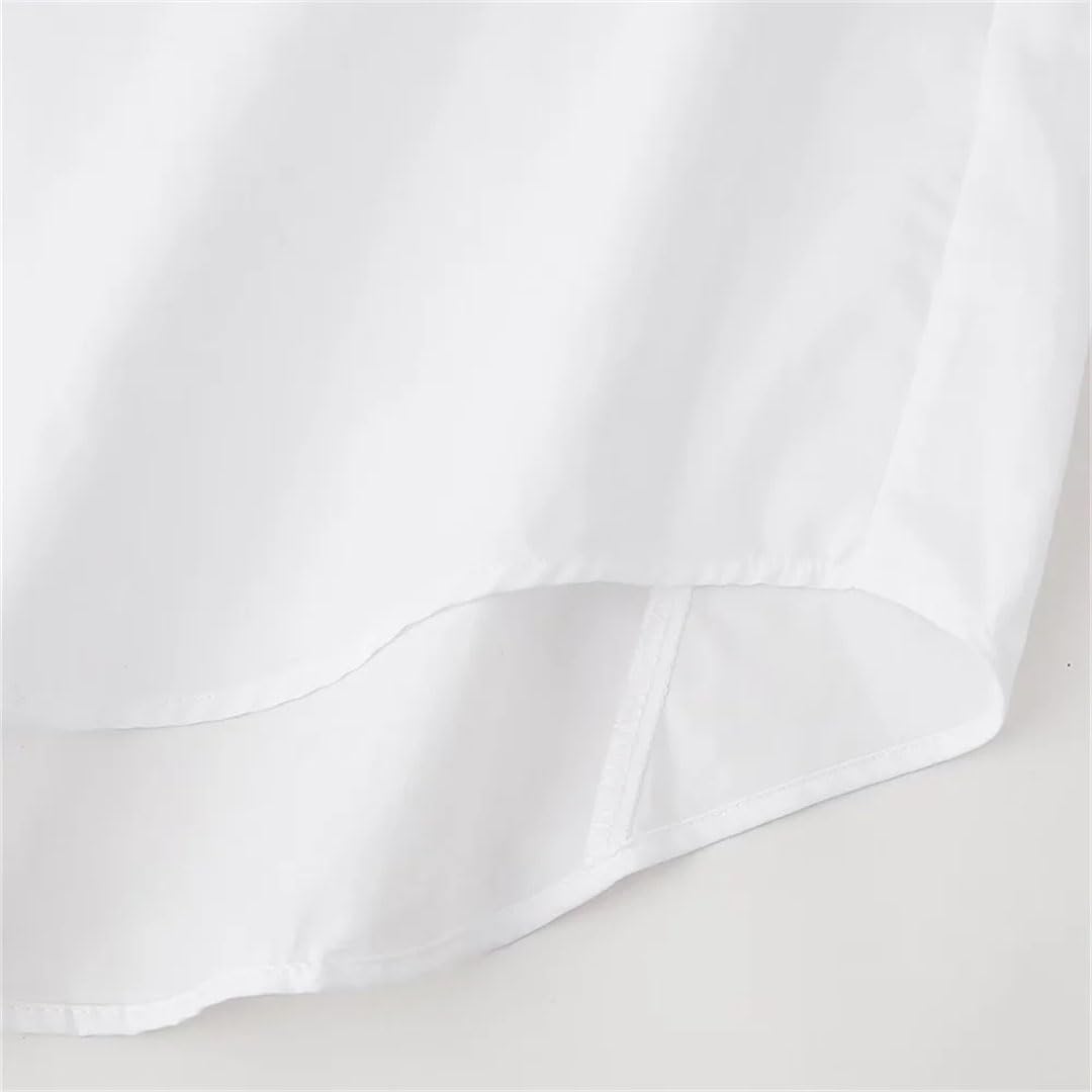 Camicia da donna versatile con colletto a polo a maniche lunghe, orlo asimmetrico, rivetti