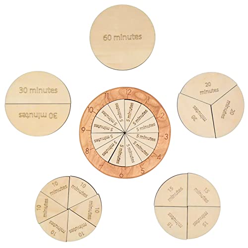 Image of MERRYHEART Wooden Time Fraction Learning Clock, Cognitive Education Puzzle Toys for Children Learning to Tell Time Set Up for an Hour (Wood)