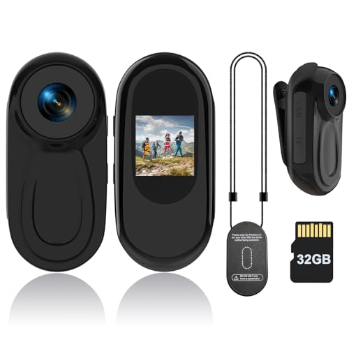 RUMUCF Mini Body Camera HD 1080P Thumb Action Cam with 32GB Card Night Vision 0.9 Display Magnetic Pendant, POV Wearable Sports Camera for Pet Cycling Vlogging