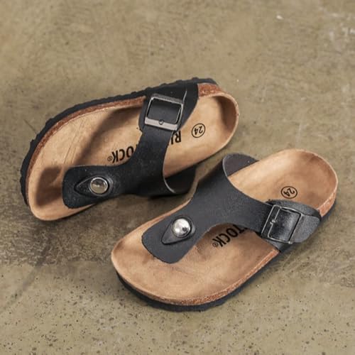 IWIHMIV Boys Girls Cork Footbed Sandals Summer Non Slip Flip Flops Shoes Leather Slip On Slippers with Adjustable Strap3