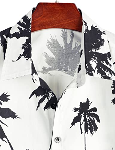Vatpave Mens 100% Cotton Hawaiian Shirts Button Down Short Sleeve Beach Shirts Summer Casual Aloha Shirts X-Large White Coconut Tree Button Up #TOP2