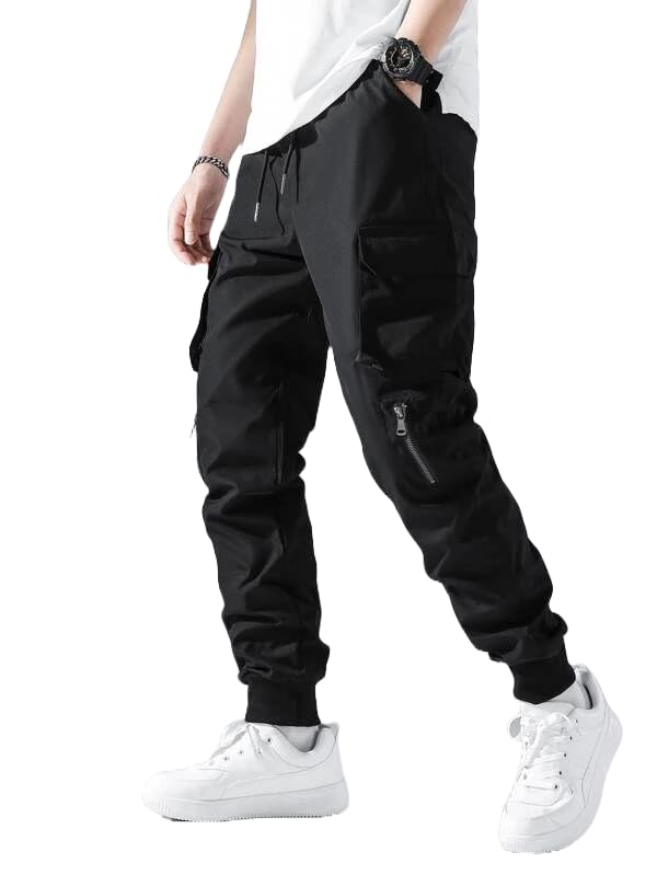 Men's Jogger Sweatpants With Zipper Pockets - Hip Hop Harem Style, Elastic Waist, Black 8 thumbnail image