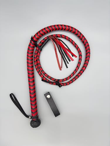 Fouet en cuir véritable bicolore de 183 cm de long avec franges souples - 2