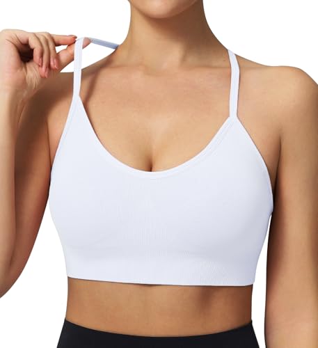 Women's Sports Bras Adjustable Y Back Spaghetti Strap Racerback Padded Wireless Yoga Workout Tops4