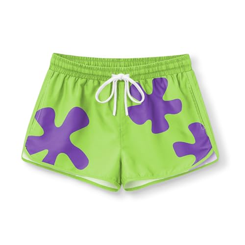 BesserBay Big Girls Halloween Swim Trunks Green Purple Star Adjustable Drawstring Patrick Swimming Shorts with Pockets 11-12 Years