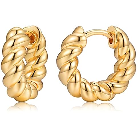 Chunky Gold Hoop Earrings for Women, Twist 14k Gold Huggie Hoop Earrings, Fashion Jewelry, Lightweight Hypoallergenic for Sensitive Ears Cover