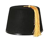 Talla única 1 gorro de FEZ negro con borla dorada unisex para hombre y mujer.