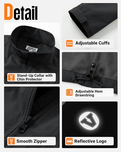 Outdoor Ventures Mens Lightweight Jacket Waterproof Softshell Jackets with Velvet Lined Stand Collar Windbreaker for Hiking Running Cycling Golf Black M - Image 5