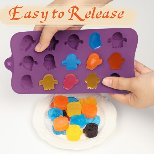 Image of 4 Pcs Halloween Silicone Molds, Halloween Pumpkin Molds, Ghost Chocolate Mold for DIY Cake, Chocolate, Candy, Jelly, Wax Melt, Ice Cubes