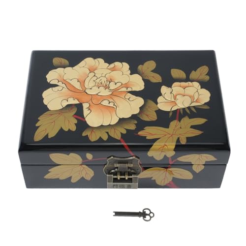Handcrafted Chinese Antique Lacquer Jewelry Organizer with Multi-Layer Compartments & Built-in Mirror - High-Gloss Finish, Elegant Wedding Anniversary Birthday Gift Box for Women
