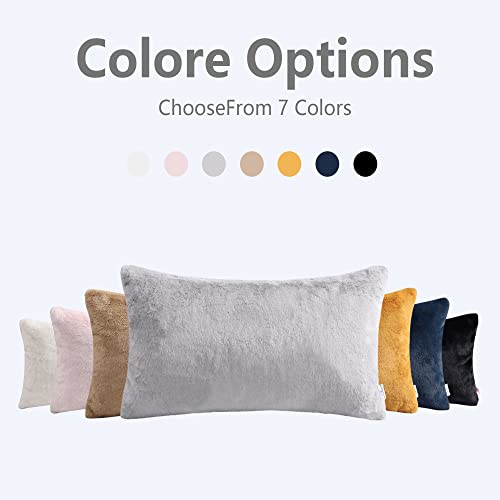 Wuuyuef Faux Fur Lumbar Pillow Covers 12 * 20 Inch Set Of 2, Luxury Super Fluffy Soft Plush Rabbit Throw Pillow Covers, Washable Decorative Cushion Covers Sofa Bed Bedroom Living Room,Grey #TOP7