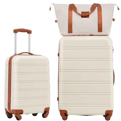 2Pcs Luggage Sets, with Bag,ABS,Expanable Hardshell Spinner Suitcase with Lock Lightweight 20