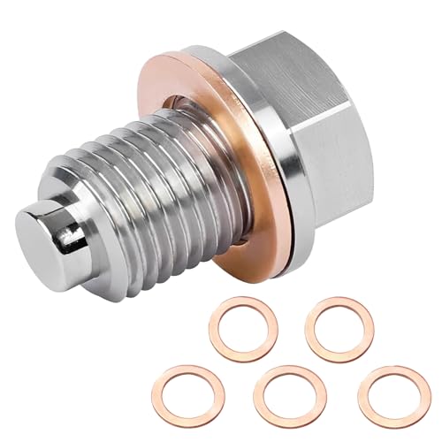 TIHNY Tapón Magnetico de Drenaje de Aceite M12×1.5 - Tapón de Cárter de Acero Inoxidable con Imán de Neodimio y 5 Arandelas de Cobre - Compatibilidad Universal para Coches, Motos, Motores