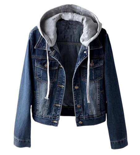 Women's denim long-sleeved Jackets slim-fit Detachable Hoodie Jean Jacket Coats Top