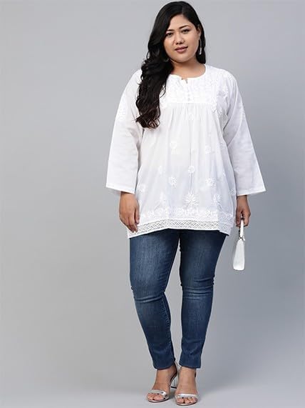 Ada Indian Hand Embroidered Chikankari Cotton Short Kurti Top Tunic for Women A208704 - Image 5
