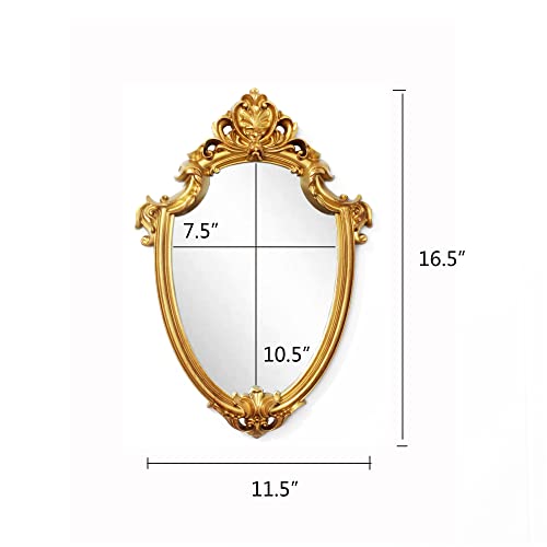 Eaoundm 16.5 X 11 Inch Vintage Mirror Antique Mirror Decorative Wall Mirror Shield Shape (Brush Gold) #TOP3