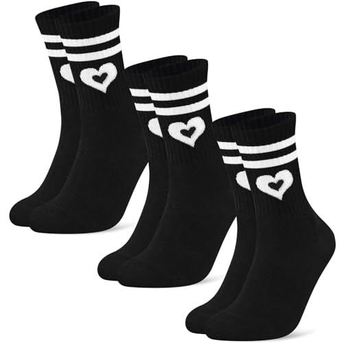 Niofind Tennissocken Damen 39-42 35-38, 3 Paar Hohe Sportsocken mit Herz Motiv, Bequeme Baumwolle Laufsocken für Damen, Weihnachten Geschenk für Frauen Mädchen Freundin Ehefrau Schwester Tochter Paare