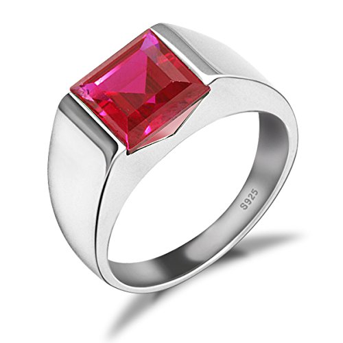Jewelrypalace Men's Square 2-3ct Natural Smoky Quartz Created Ruby Alexandrite Sapphire Simulated Emerald Engagement Ring, 14K White Gold Plated 925 Sterling Silver Promise Rings, Gemstone Jewelry - Image 5