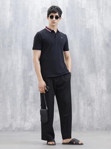 Image of WROGN Men's Cotton-Blend Polo T-Shirt | Solid Style with Contrast Collar | Slim Fit