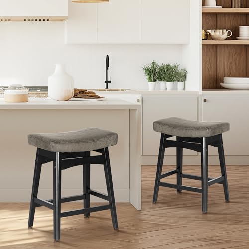 Image of PHI VILLA Counter Height Bar Stools Set of 2, Solid Wood Barstools