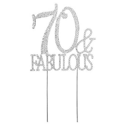 YeahiBaby 70 and Fabulous Cake Topper Sparkly Rhinestone Diamond Cupcake Toppers 70th Birthday Party Decorations for Wedding Anniversary (Silver) Cover