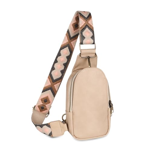 Relang Sling Bag for Women Crossbody, Leather Cross Body Fanny Packs for Women, Trendy Chest Bag for Travel and Daily Use Off-white Pink