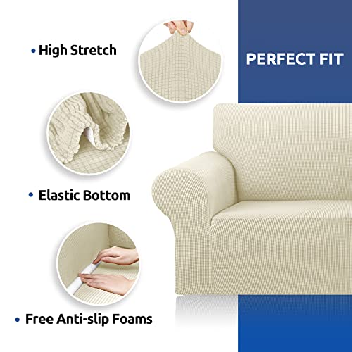 KEKUOU Stretch Oversized Sofa Slipcover 1 Piece Couch Sofa Cover (94"-110") Furniture Protector 4 Seater Sofa with Elastic Bottom for Kids,Pet.Jacquard Checked Pattern Fabric(X Large,Beige)
