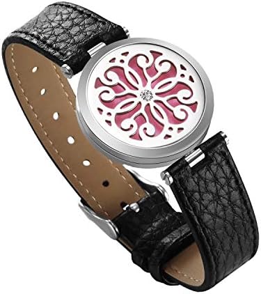 ss shovan Essential Oil Diffuser Bracelets,Aromatherapy Bracelet Locket with 1 Replacement Band 316L Stainless Steel Locket Leather Band with 6 pcs Felt Pads,Jewelry Gifts for Women,Girlfriend,Mother