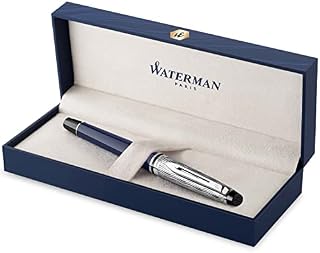 Waterman Expert Rollerball Pen | Metal & Blue Lacquer | Chiselled Cap | Black Ink | Gift Box