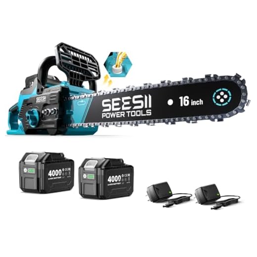 SEESII 40V 16-Inch Cordless Chainsaw: Brushless Electric Chain Saws with 2×4.0Ah Batteries & Charger, Tool-Free Chain Tension, Auto Oiling, for Tree Trimming, Wood Cutting, Yard Work
