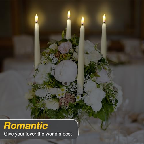 Image of Tuanse 20 Pcs Flickering Flameless Taper Candles Bulk LED Battery Operated Realistic Flame Effect with Remote & Timer Safe No Fire Wax Drip Candles for Wedding Church Home Decor (9.65 inch,Beige)