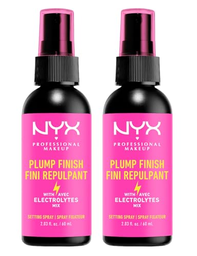 NYX Professional Makeup Spray Fissante Makeup Plump Finish Effetto Rimpolpante Idratante 24h per Pelle Tonica Formula Vegana con 5 Elettroliti e Vitamine - 2 Flaconi da 60ml