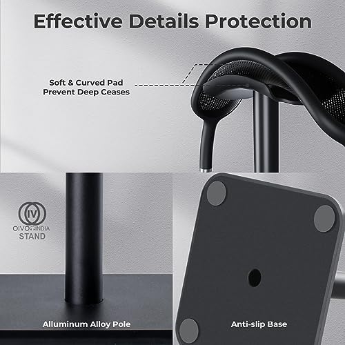 OIVO INDIA Headphone Stand Headset Holder with Aluminum Supporting Bar Flexible Headrest ABS Solid Base for All Headphones Sizes (Only Stand) - Image 4