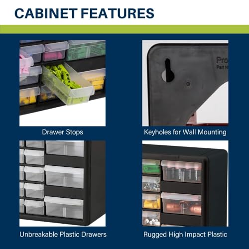 Akro-Mils 10126 26-Drawer Plastic Drawer Storage Cabinet for Garage Organization, Lego Storage, Teacher Toolbox, Makeup Organizer, and More, 50.8 cm W x 15.24 cm D x 25.4 cm H, Black