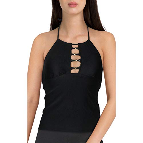 Salt + Cove Top de tanquíni feminino canelado frente única preto, Preto, XS