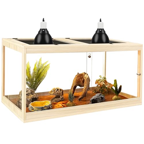 Image of PROLEE Bearded Dragon Tank,Tempered Glass Reptile Tank with Mesh Roof and Front Sliding Door,Anti-Scratch Lizard Tank,Spacious Reptile Enclosure for Snakes,Lguanas (Oak, 34Gallons，32 inchx16 inchx16 inch)