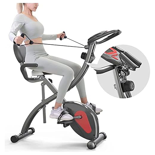 PROIRON Bicicleta Estática Plegable, Fitness Bicicleta de Ejercicio con respaldo, Banda de Resistencia, 8 Niveles Resistencia Magnética,Sensor de Pulso, Altura Ajustable, Peso Máx 120 kg…