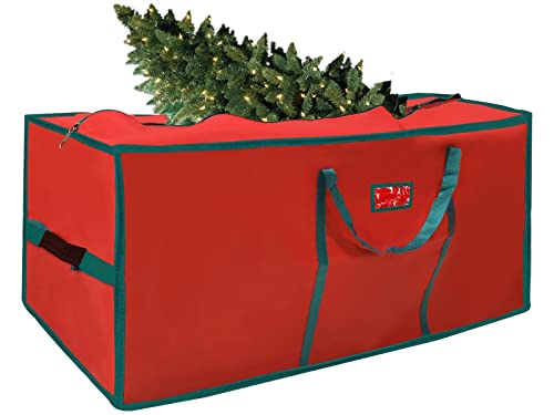 Turnmeon Large Christmas Tree Storage Bag, Fits 7.5 Ft Disassembled Tree 50"X20"X15" Waterproof 600D Oxford Zippered Holiday Tree Storage Container Box Tote With Handles (Red) #TOP7