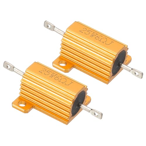 PATIKIL 25W 6 Ohm Aluminum Shell Resistor, 2 Pack Aluminum Housing Resistor Housed Case Wirewound Resistors Screw Tap Power Resistor 5% Tolerance, Golden